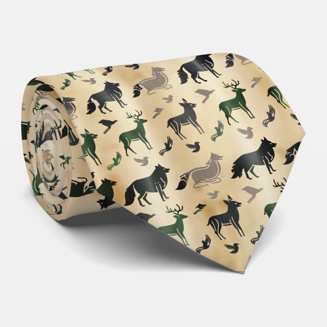 Abstract Animal Silhouette Pattern Neck Tie (Rolled)