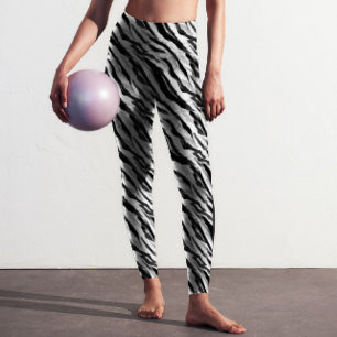 Abstract Animal Zebra Skin Black White Pattern Leggings