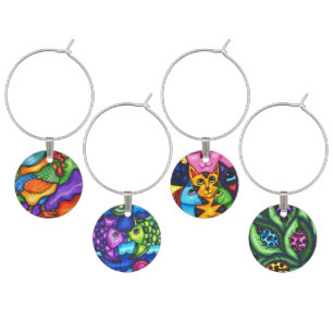 abstract animals cats dogs lady bug original art wine charm