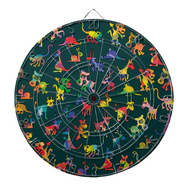 Abstract Animals Pattern Tiles Dartboard With Darts (Front)