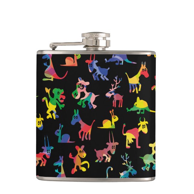 Abstract Animals Pattern Tiles Hip Flask (Front)