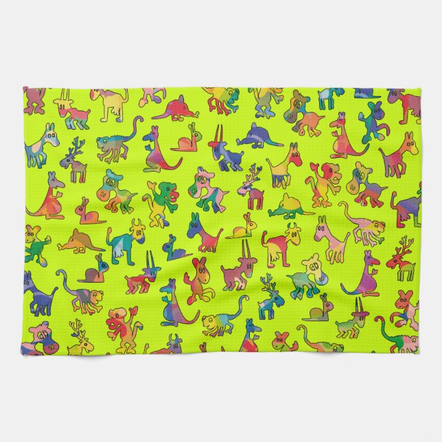 Abstract Animals Pattern Tiles Kitchen Towel (Horizontal)