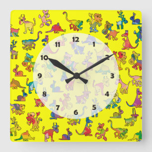 Abstract Animals Pattern Tiles Square Wall Clock