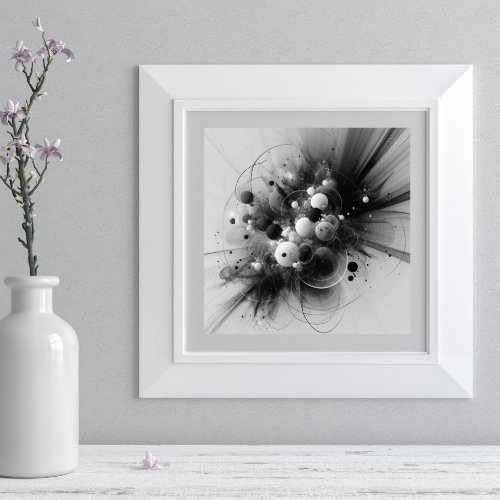 Abstract Anthracite Black White Modern Fractal Art Photo Print