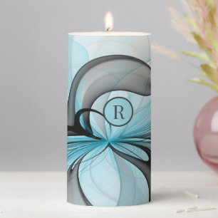 Abstract Anthracite Gray Blue Modern Art Monogram Pillar Candle
