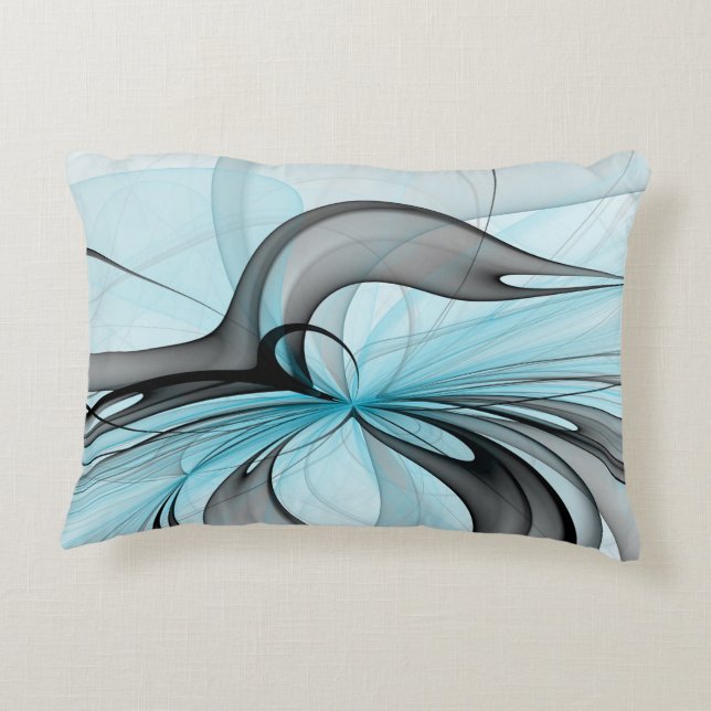 Abstract Anthracite Gray Blue Modern Fractal Art Accent Pillow (Back)