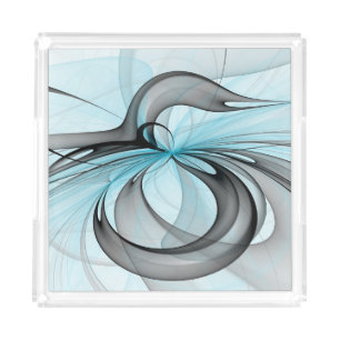 Abstract Anthracite Gray Blue Modern Fractal Art Acrylic Tray