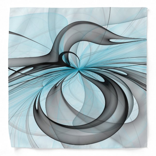 Abstract Anthracite Gray Blue Modern Fractal Art Bandana (Front)