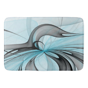 Abstract Anthracite Gray Blue Modern Fractal Art Bath Mat
