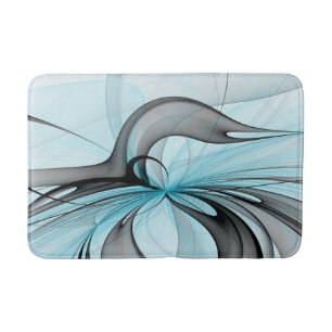 Abstract Anthracite Gray Blue Modern Fractal Art Bath Mat