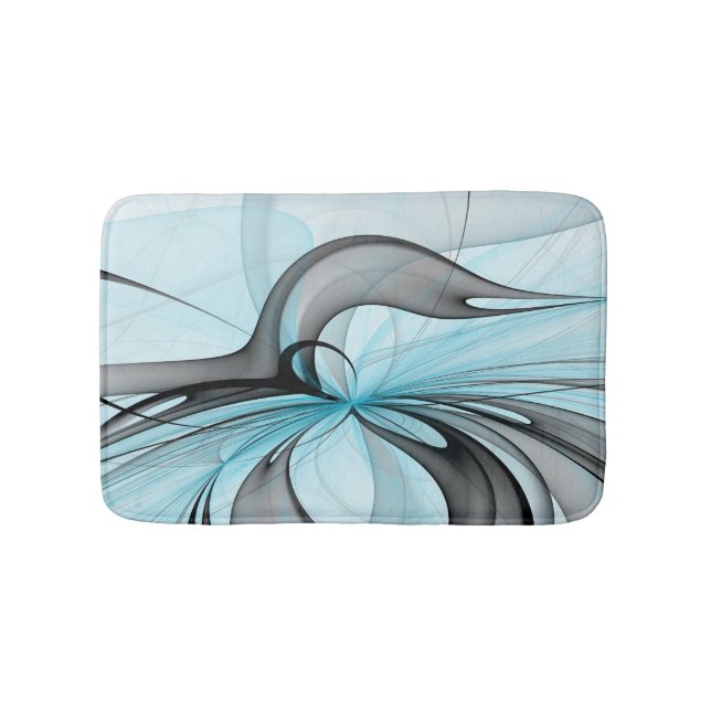 Abstract Anthracite Gray Blue Modern Fractal Art Bath Mat (Front)
