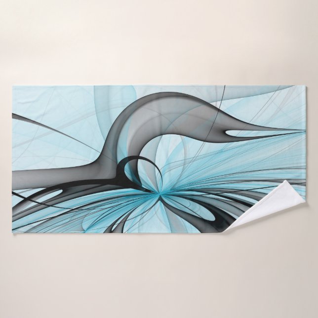 Abstract Anthracite Gray Blue Modern Fractal Art Bath Towel (Bath Towel)