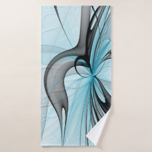 Abstract Anthracite Gray Blue Modern Fractal Art Bath Towel