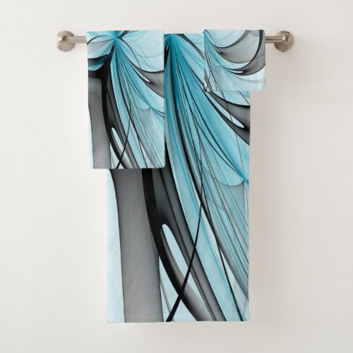 Abstract Anthracite Gray Blue Modern Fractal Art Bath Towel Set