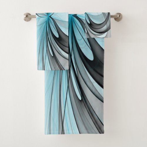 Abstract Anthracite Gray Blue Modern Fractal Art Bath Towel Set