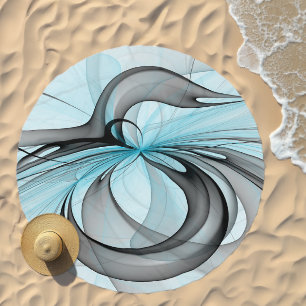 Abstract Anthracite Gray Blue Modern Fractal Art Beach Towel
