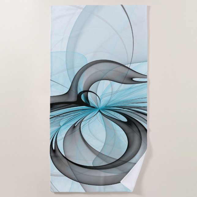 Abstract Anthracite Gray Blue Modern Fractal Art Beach Towel (Front)