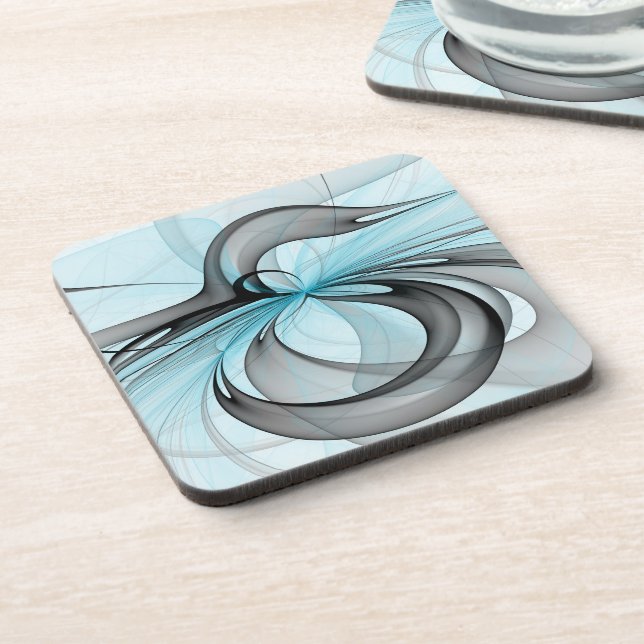 Abstract Anthracite Gray Blue Modern Fractal Art Beverage Coaster (Left Side)