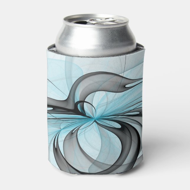 Abstract Anthracite Gray Blue Modern Fractal Art Can Cooler (Can Front)