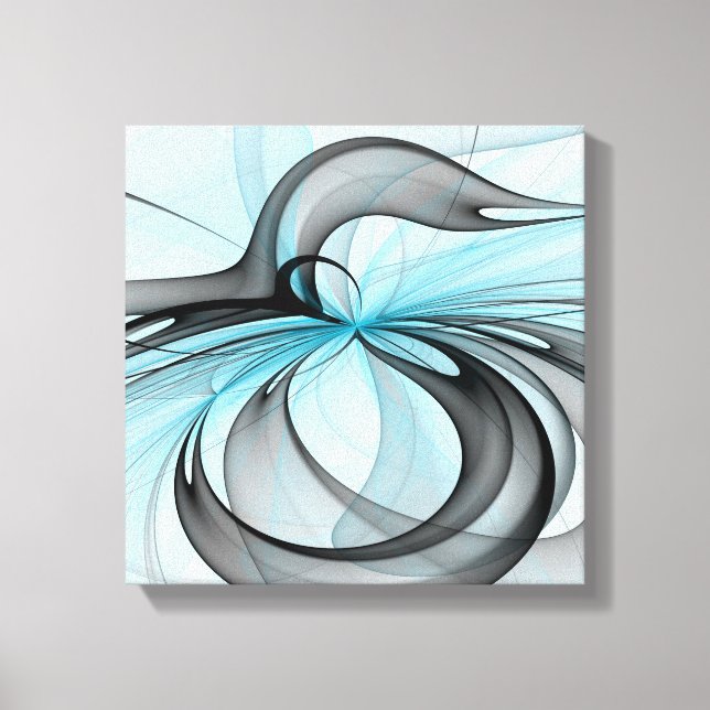 Abstract Anthracite Gray Blue Modern Fractal Art Canvas Print (Front)