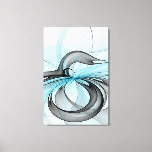 Abstract Anthracite Gray Blue Modern Fractal Art Canvas Print