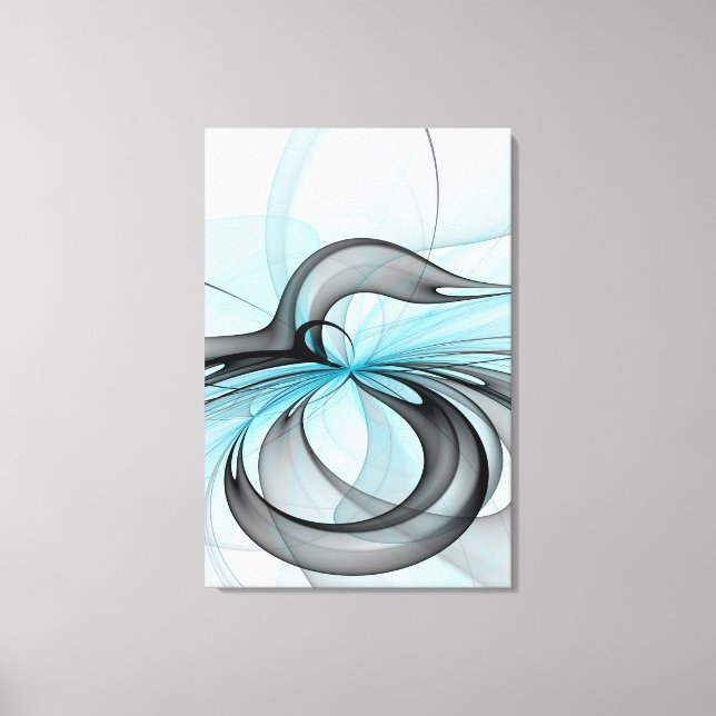 Abstract Anthracite Gray Blue Modern Fractal Art Canvas Print (Front)