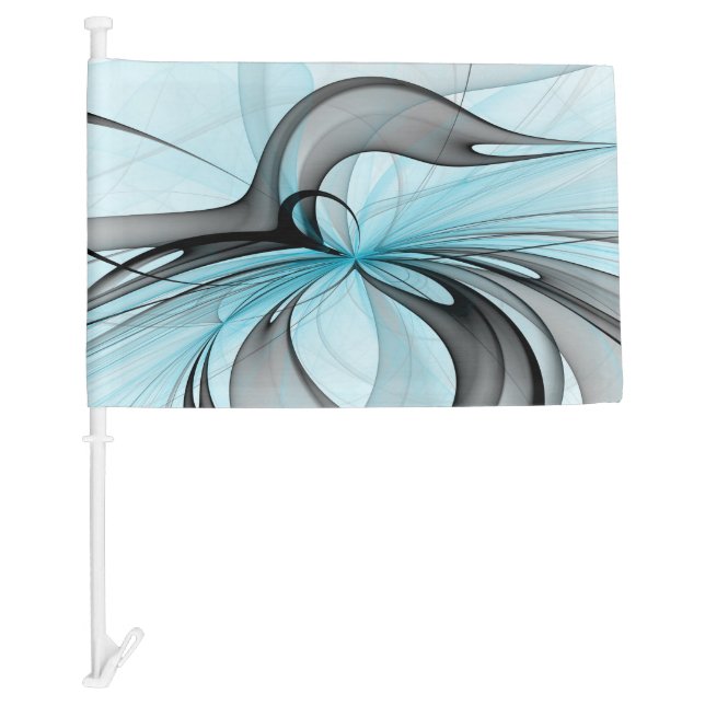 Abstract Anthracite Gray Blue Modern Fractal Art Car Flag (Front)