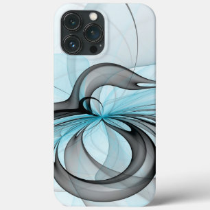 Abstract Anthracite Gray Blue Modern Fractal Art iPhone 13 Pro Max Case