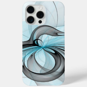 Abstract Anthracite Gray Blue Modern Fractal Art iPhone 15 Pro Max Case