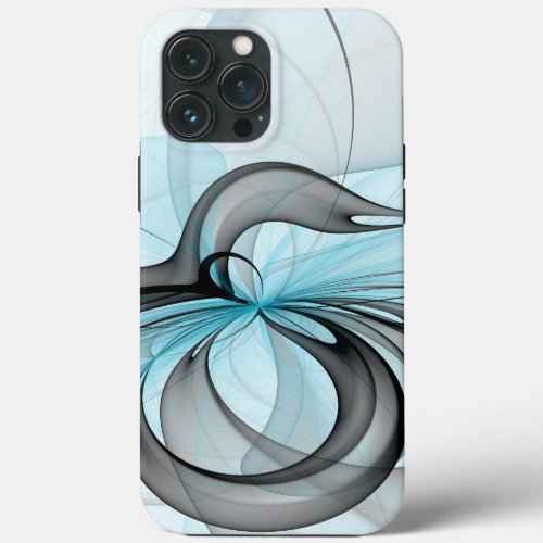 Abstract Anthracite Gray Blue Modern Fractal Art iPhone 13 Pro Max Case