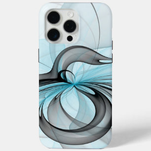 Abstract Anthracite Gray Blue Modern Fractal Art iPhone 15 Pro Max Case