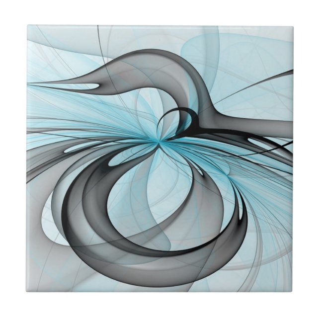 Abstract Anthracite Gray Blue Modern Fractal Art Ceramic Tile (Front)