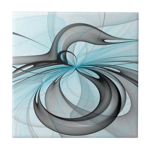 Abstract Anthracite Gray Blue Modern Fractal Art Ceramic Tile (Front)