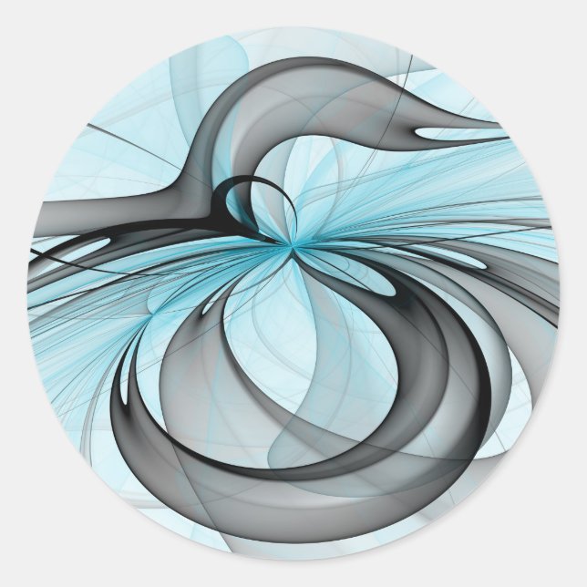 Abstract Anthracite Gray Blue Modern Fractal Art Classic Round Sticker (Front)