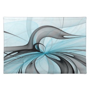 Abstract Anthracite Gray Blue Modern Fractal Art Cloth Placemat