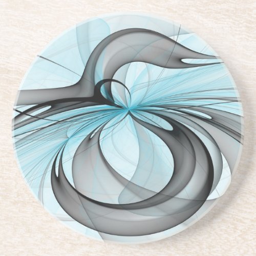 Abstract Anthracite Gray Blue Modern Fractal Art Coaster