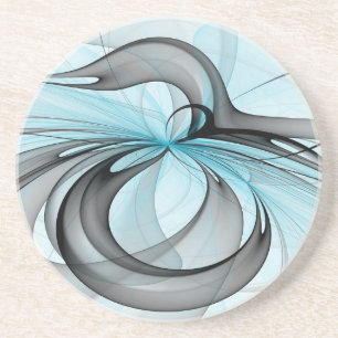 Abstract Anthracite Gray Blue Modern Fractal Art Coaster