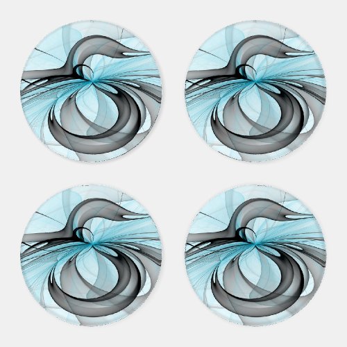 Abstract Anthracite Gray Blue Modern Fractal Art Coaster Set