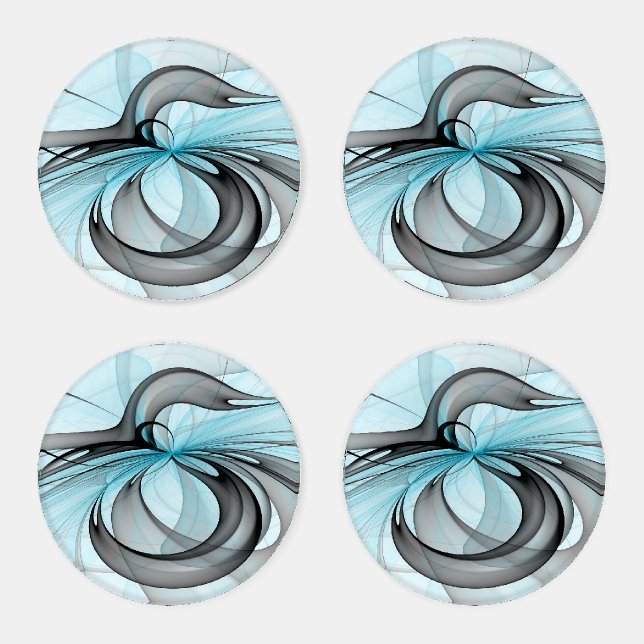 Abstract Anthracite Gray Blue Modern Fractal Art Coaster Set (Set)