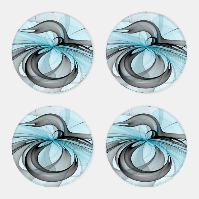 Abstract Anthracite Gray Blue Modern Fractal Art Coaster Set (Set)