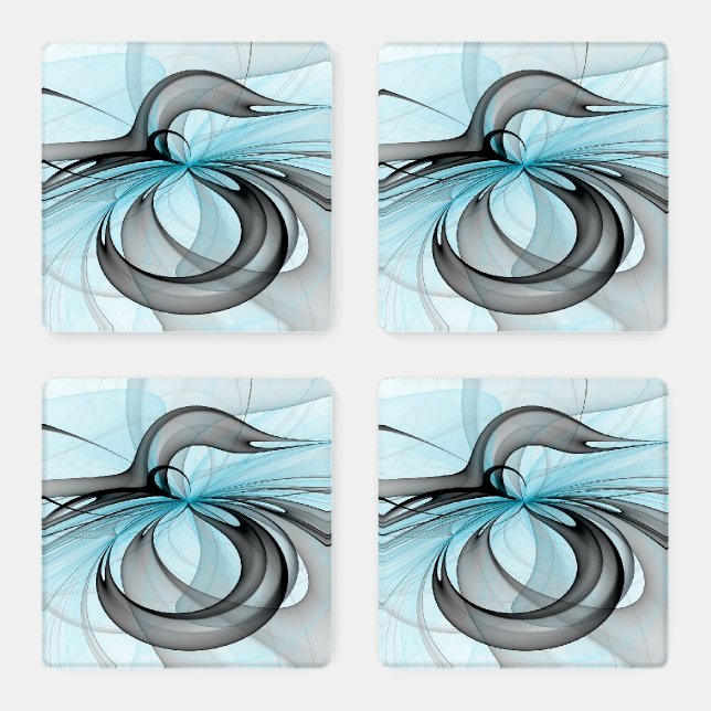 Abstract Anthracite Gray Blue Modern Fractal Art Coaster Set (Set)