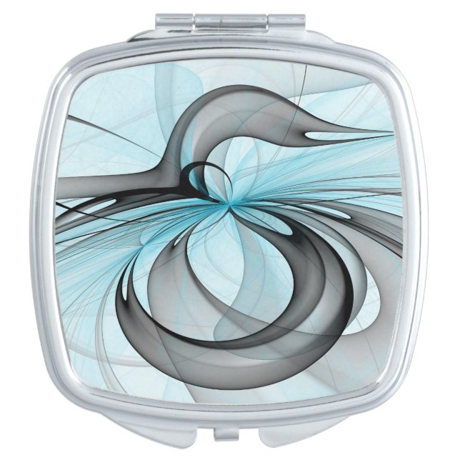 Abstract Anthracite Gray Blue Modern Fractal Art Compact Mirror (Front)