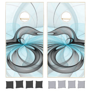 Abstract Anthracite Gray Blue Modern Fractal Art Cornhole Set