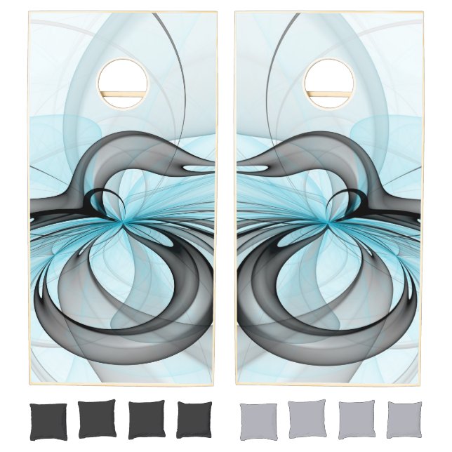 Abstract Anthracite Gray Blue Modern Fractal Art Cornhole Set (Set)