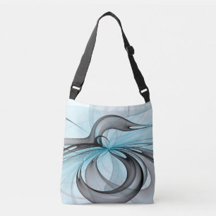 Abstract Anthracite Gray Blue Modern Fractal Art Crossbody Bag