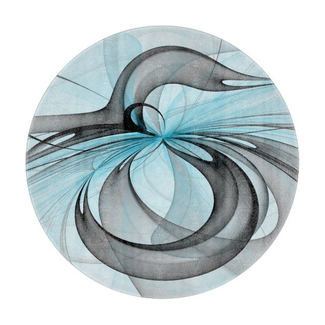 Abstract Anthracite Gray Blue Modern Fractal Art Cutting Board (Front)