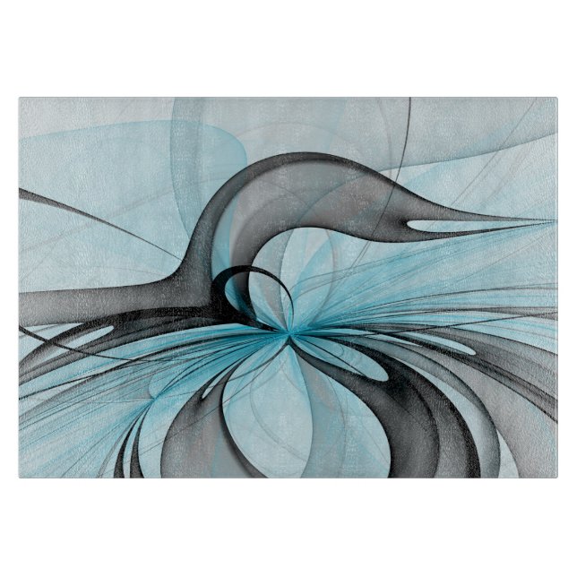 Abstract Anthracite Gray Blue Modern Fractal Art Cutting Board (Front)