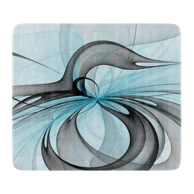 Abstract Anthracite Gray Blue Modern Fractal Art Cutting Board (Front)