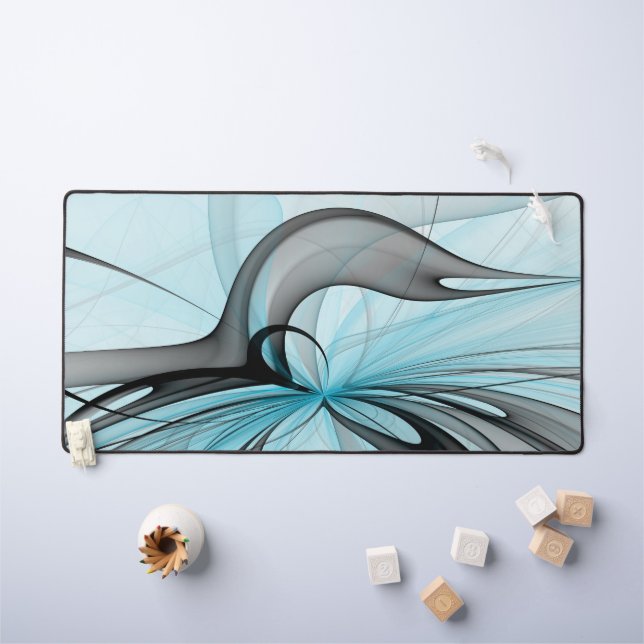 Abstract Anthracite Gray Blue Modern Fractal Art Desk Mat (Kids Table)
