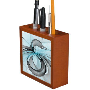 Abstract Anthracite Gray Blue Modern Fractal Art Desk Organizer